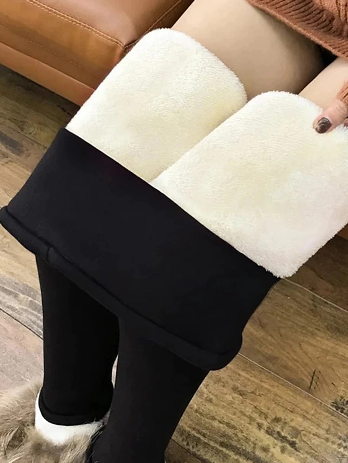 Patched Detail Fleece Lined High Wasit Leggings