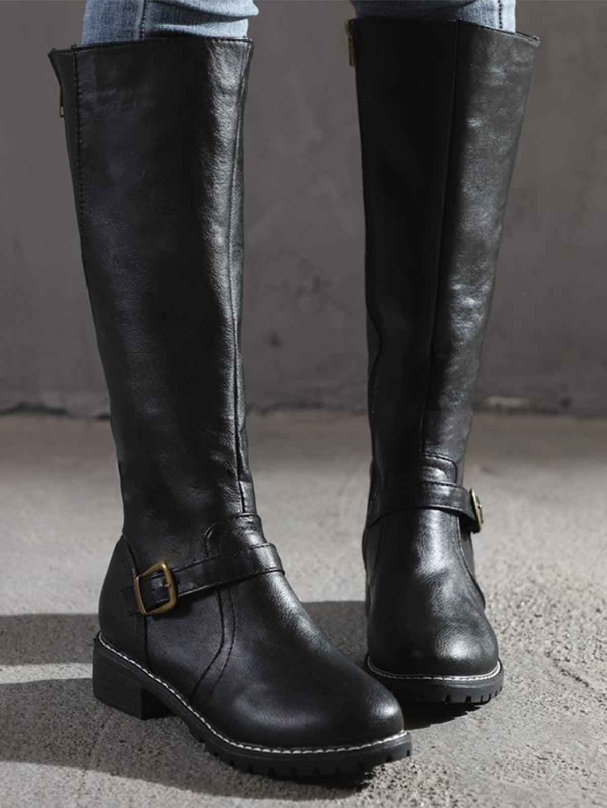 Womens Plain Zip Up Knee High Boots
