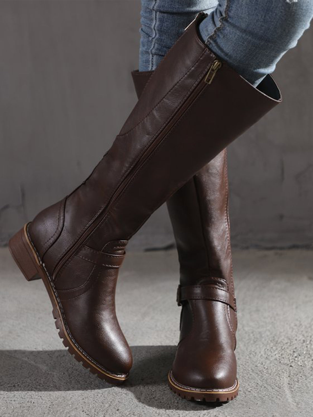Womens Plain Zip Up Knee High Boots