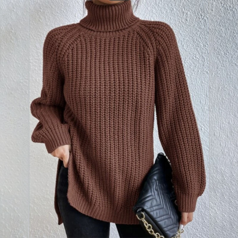 Black Friday Sale - 49% off-Cotton Turtleneck Raglan Sleeve Split Hem Sweater
