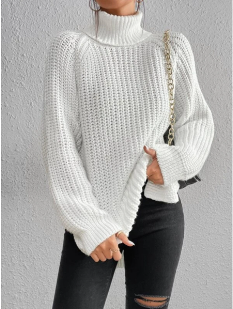 Black Friday Sale - 49% off-Cotton Turtleneck Raglan Sleeve Split Hem Sweater