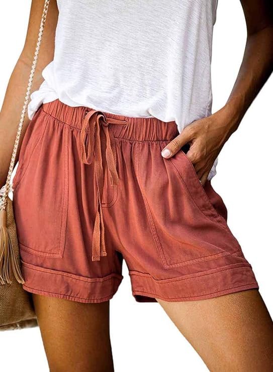Womens Drawstring Shorts Summer Elastic Waist Casual Lightweight with Pockets