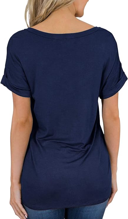 Women's Short Sleeve V-Neck Shirts Loose Casual Tee T-Shirt Basic Tops