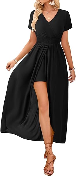 Women's Off Shoulder Floral Rayon Party Split Maxi Romper Dress Long Summer Beach Sundress