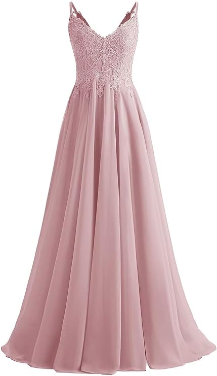 Lace V Neck Bridesmaid Dresses Long Backless Chiffon Wedding Prom Dress Formal Gown with Belt