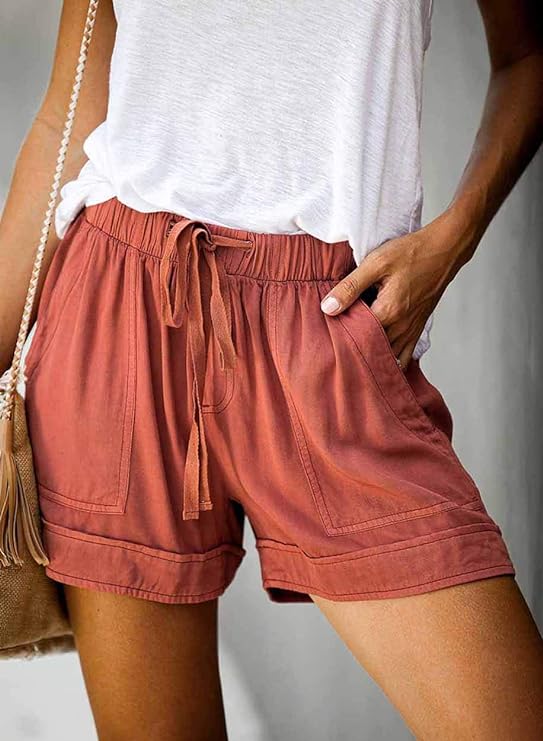 Womens Drawstring Shorts Summer Elastic Waist Casual Lightweight with Pockets