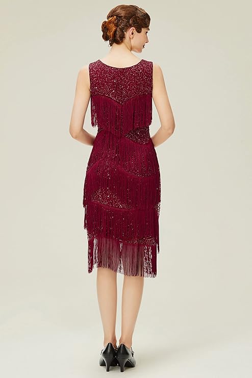 1920s Flapper Dress Gatsby Fringed Dress Roaring 20s Beaded Dress Art Deco Dress for Gatsby Themed Party Prom