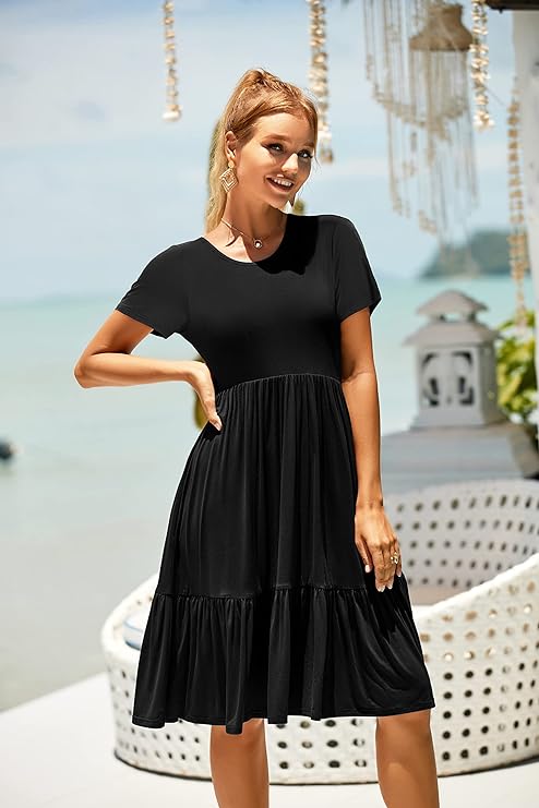Women‘s Summer Casual Swing Midi Dress with Pockets