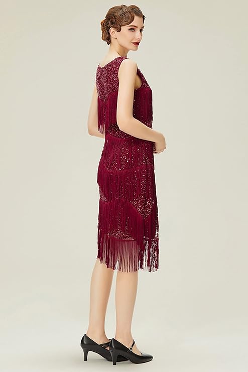 1920s Flapper Dress Gatsby Fringed Dress Roaring 20s Beaded Dress Art Deco Dress for Gatsby Themed Party Prom