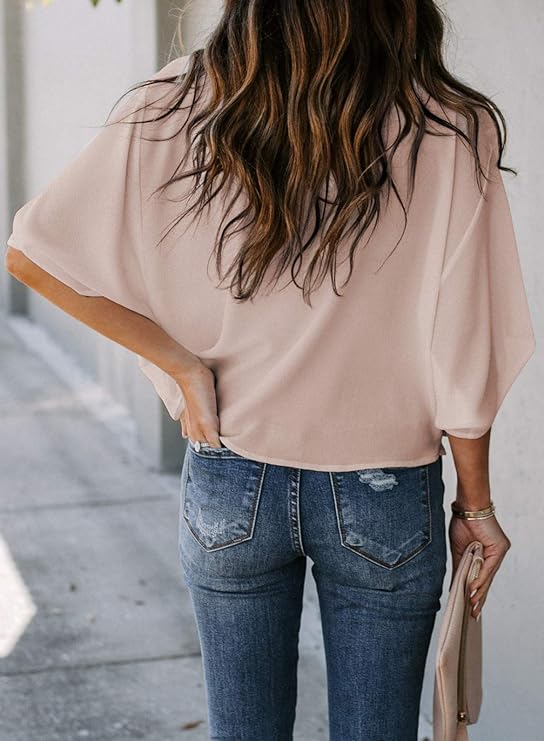 Womens Blouses and Tops for Work Fashion Casual Summer Short Sleeve Wrap V Neck Draped Front Blouses
