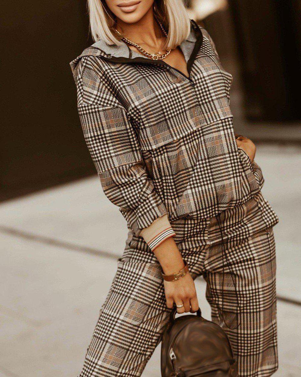 Plaid Days Casual Hoodie and Pants 2-Piece Set
