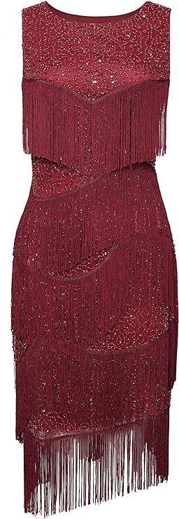 1920s Flapper Dress Gatsby Fringed Dress Roaring 20s Beaded Dress Art Deco Dress for Gatsby Themed Party Prom