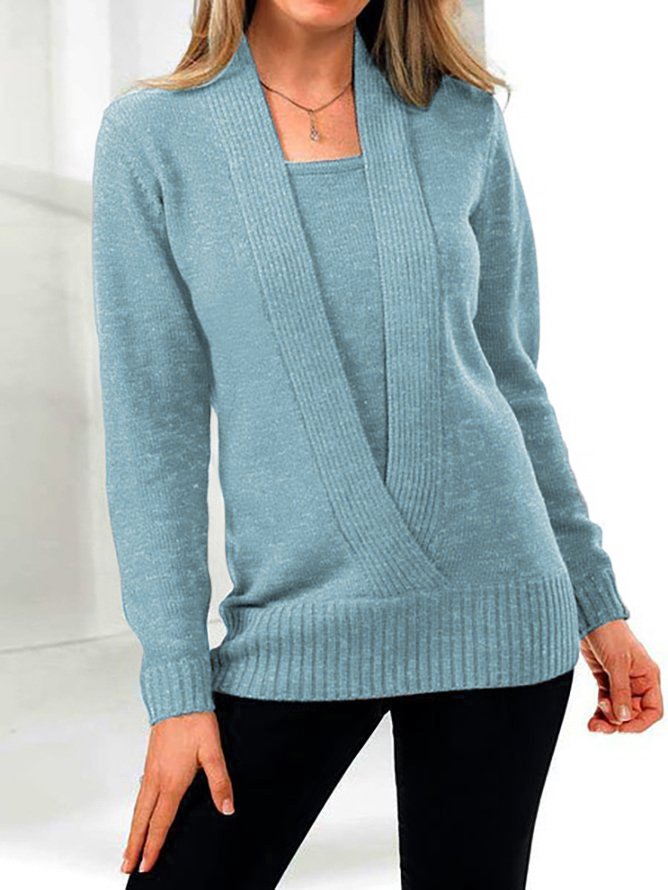 V-neck Casual Warm 2-in-1 Tunic Sweater
