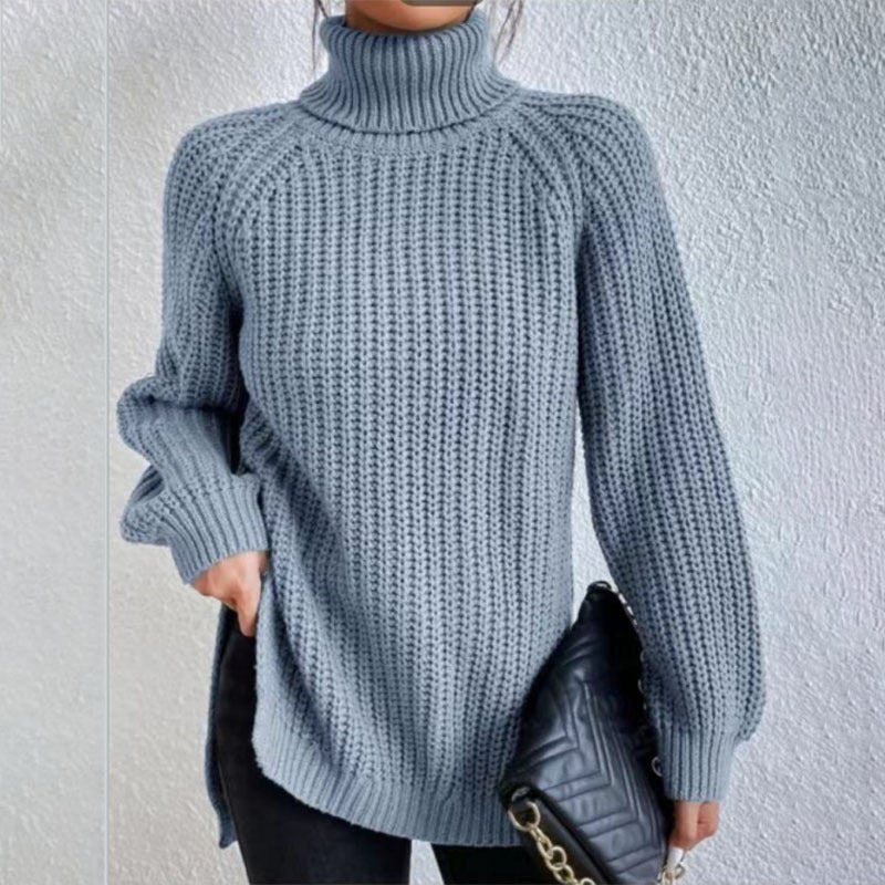 Black Friday Sale - 49% off-Cotton Turtleneck Raglan Sleeve Split Hem Sweater