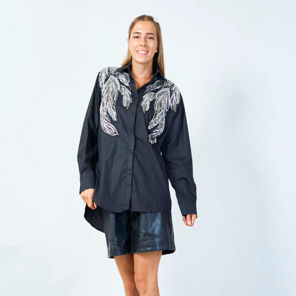 Chic sequin-embellished button-up blouse wholesale