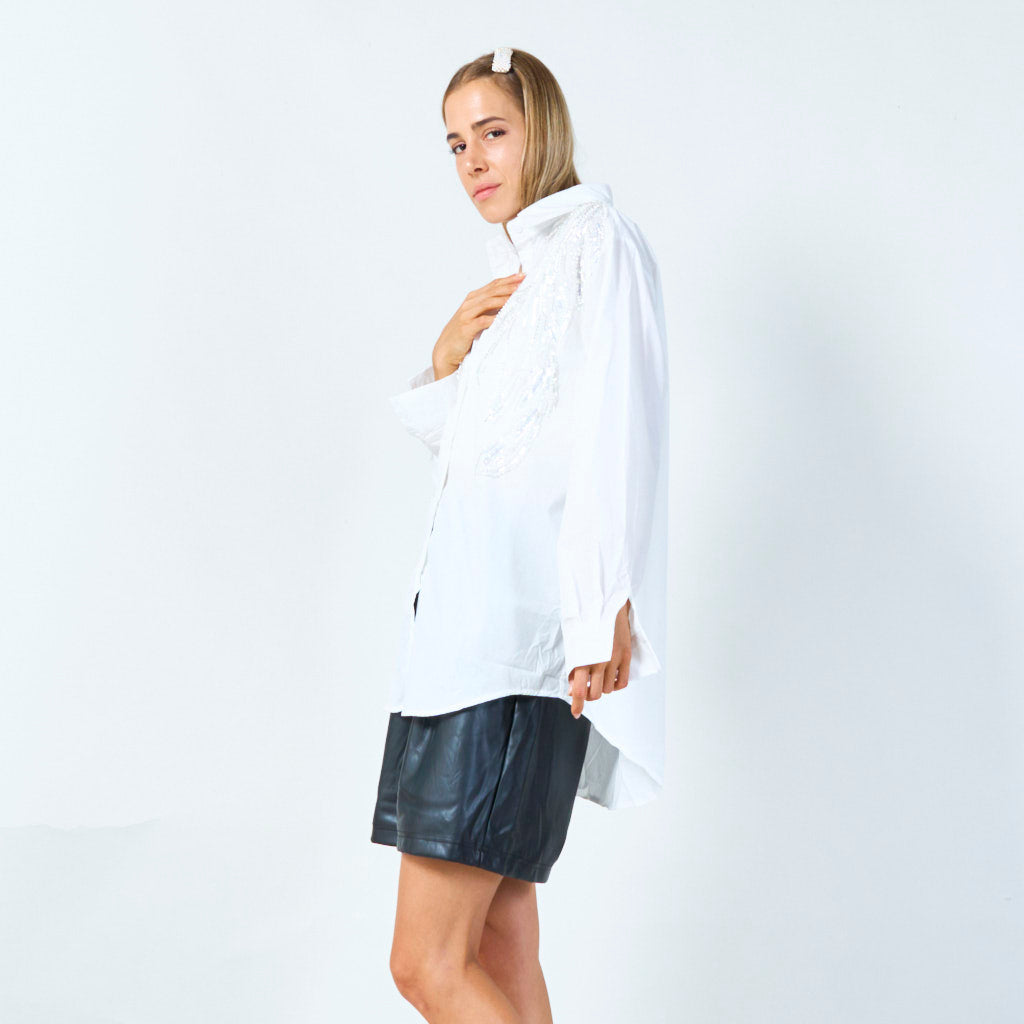 Chic sequin-embellished button-up blouse wholesale