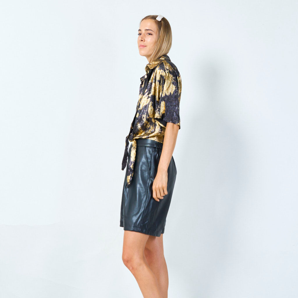 Elegant tie-front blouse with abstract print wholesale