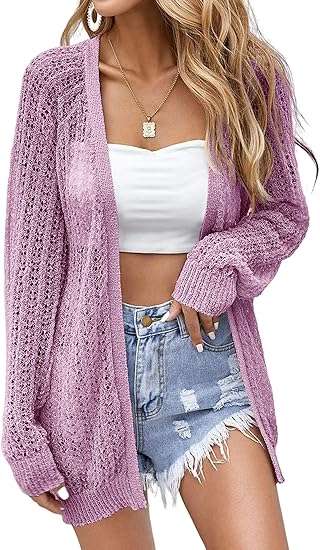 Women's Crochet Lightweight Cardigan Blouse Front Front Long Sleeve Summer Cardigan