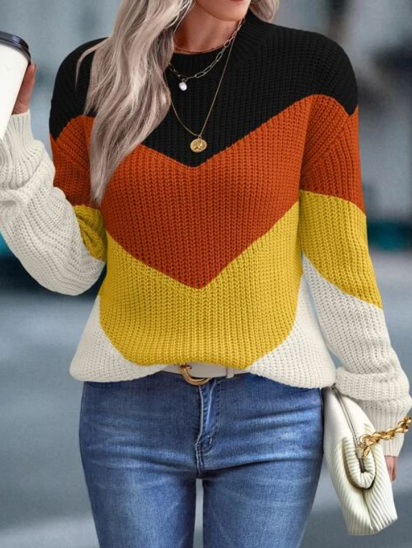 Color Block Pattern Drop Shoulder Sweater