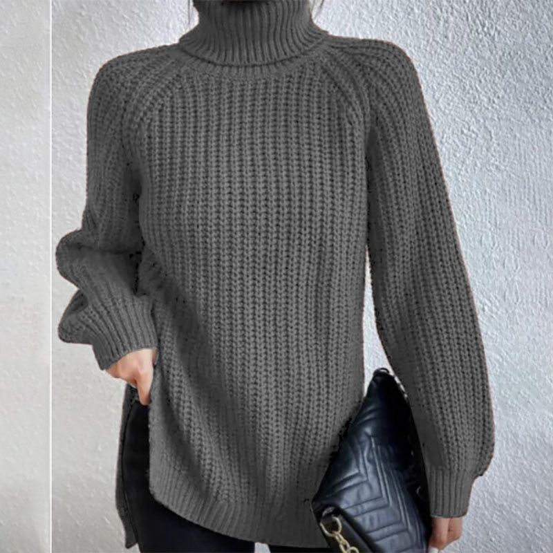 Black Friday Sale - 49% off-Cotton Turtleneck Raglan Sleeve Split Hem Sweater
