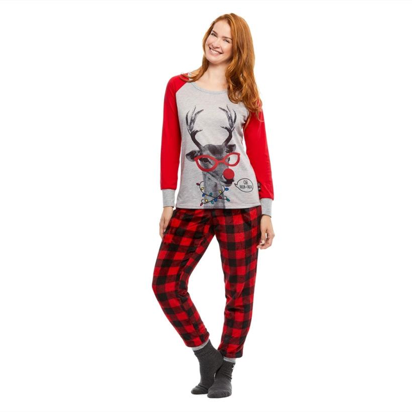 Family Matching Plaid Deer Print Christmas Pajamas Set(with Pet Dog Clothes)