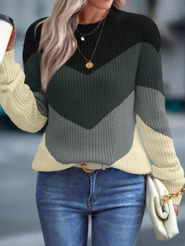 Color Block Pattern Drop Shoulder Sweater