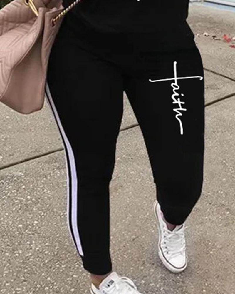 Plus Size Letter Print Long Sleeve Hoodie & Pants Set