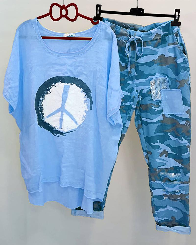 Camouflage Women's Printed Casual Two-piece Suit