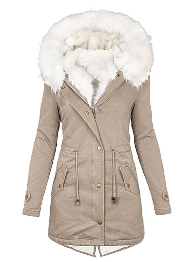 Women's Winter Jacket Winter Coat Parka Warm Breathable Outdoor Daily Wear Vacation Going out Pocket Fleece Lined Zipper Turndown Active Casual Daily Comfortable Street Style Solid Color Regular Fit