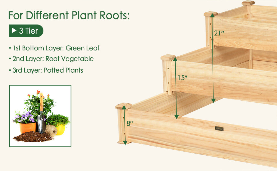 3 Tier Outdoor Raised Garden Bed Wooden Elevated Planter Box