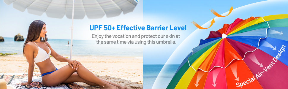 8 FT Portable Beach Umbrella with Sand Anchor and Tilt Mechanism