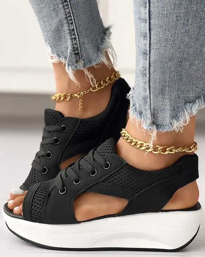 💥Last Day Promotion 50% OFF🔥- Contrast Paneled Cutout Lace-up Muffin Sandals👡