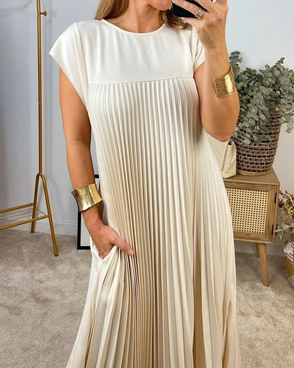 🔥Hot sale 49% OFF🔥2024Women Pleated Simple Solid Colour Dress