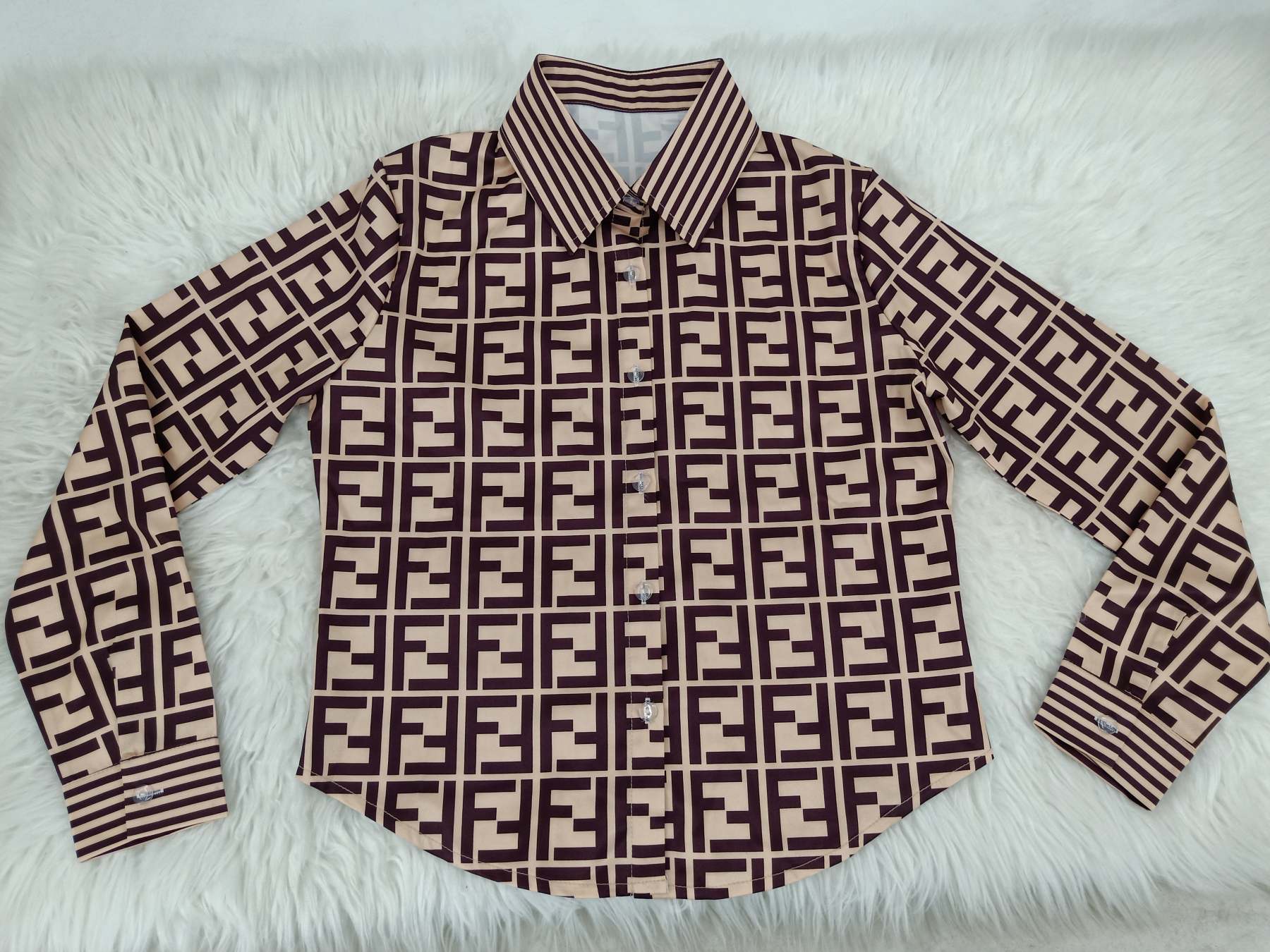 Sexy casual fashion print button longsleeved standcollar shirt