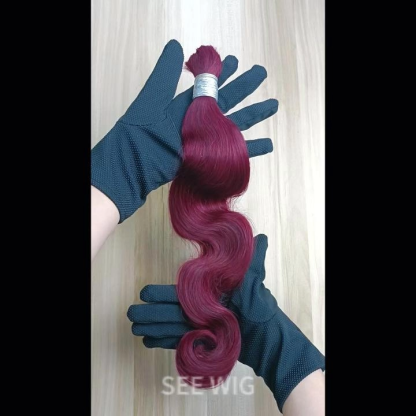 Bulk Human Hair - #99J Burgundy Body Wave Braiding Hair