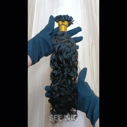 U-Tip Hair Extensions - #1B Water Wave Human Hair
