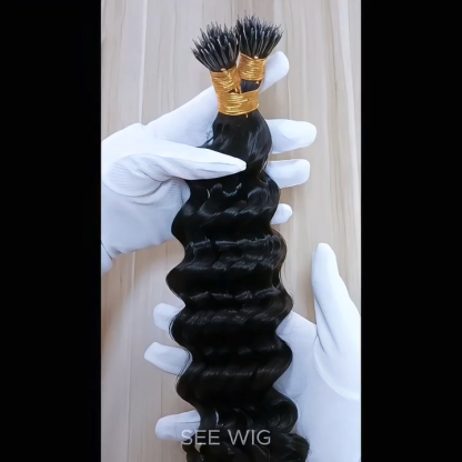 Nano Ring Hair Extensions - #1B Loose Deep Wave Human Hair