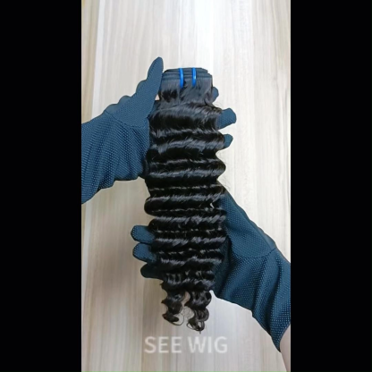Sew In Hair Extensions - #1B Deep Wave Human Hair Bundles