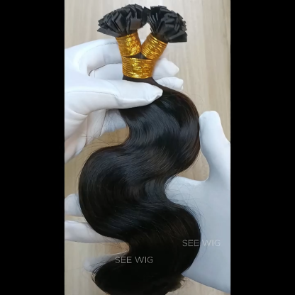 K-Tip Hair Extensions - #1B Body Wave Human Hair