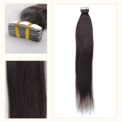 Tape In Hair Extensions - #1B Straight Human Hair