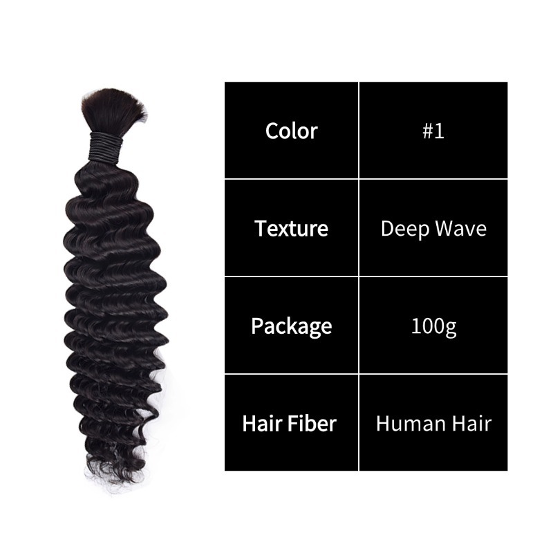 Deep Wave Bulk Human Hair - #1 Hair Extensions