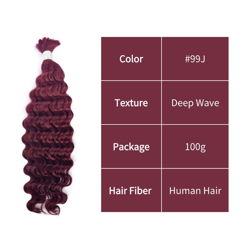 Deep Wave Bulk Human Hair - #99J Hair Extensions