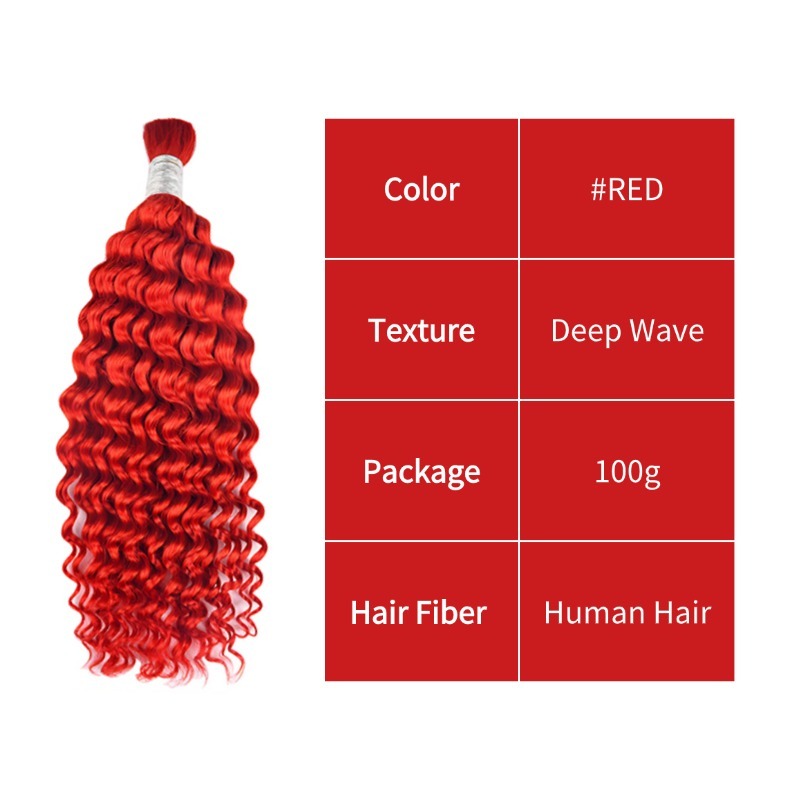 Deep Wave Bulk Human Hair - #Red Hair Extensions