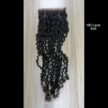 Lace Closure - #1B Bouncy Curly Human Hair(4x4 5x5 6x6)