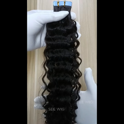 Tape In Hair Extensions - #1B Deep Curly Human Hair