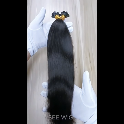 K-Tip Hair Extensions - #1B Yaki Straight Human Hair