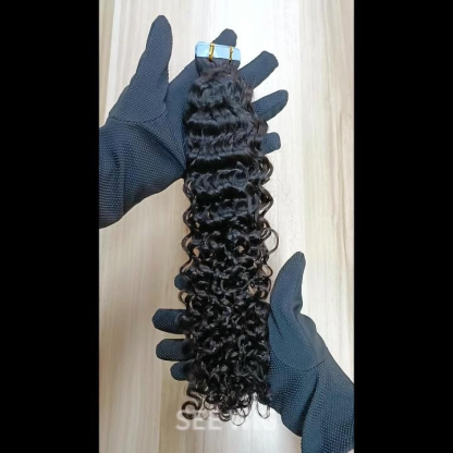 Tape In Hair Extensions - #1B Deep Curly Human Hair