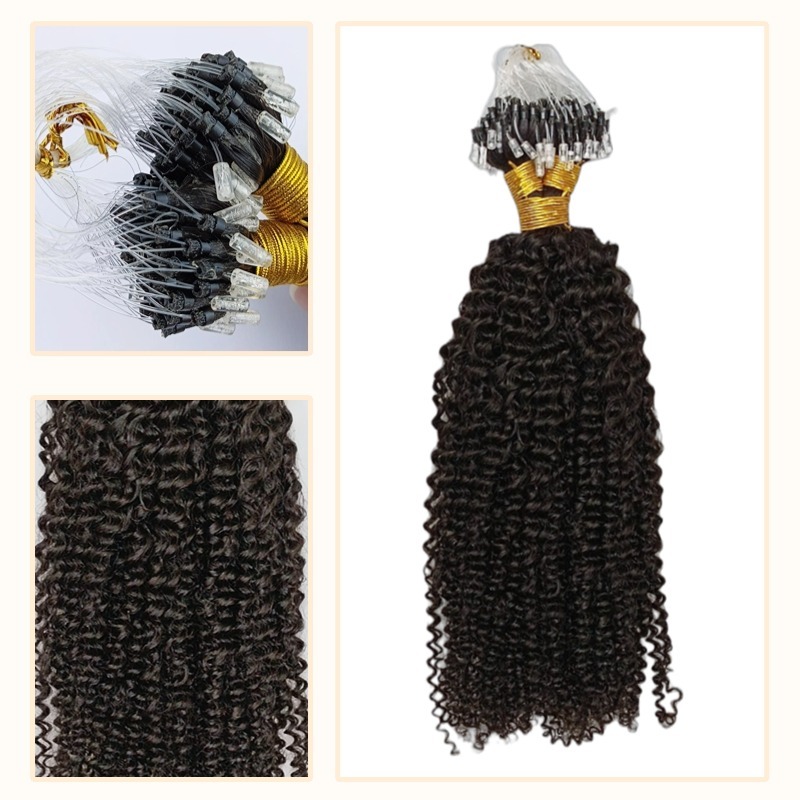 Micro Ring Hair Extensions - #1B Kinky Curly Human Hair