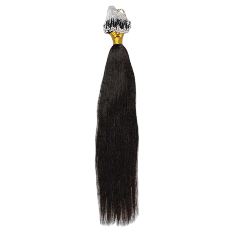 Micro Ring Hair Extensions - #1B Yaki Straight Human Hair