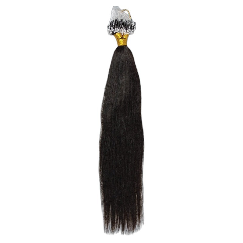 Micro Ring Hair Extensions - #1B Yaki Straight Human Hair